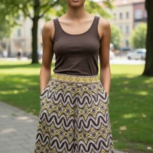 Tory Burch Geometric A-Line Skirt in Brown and Yellow